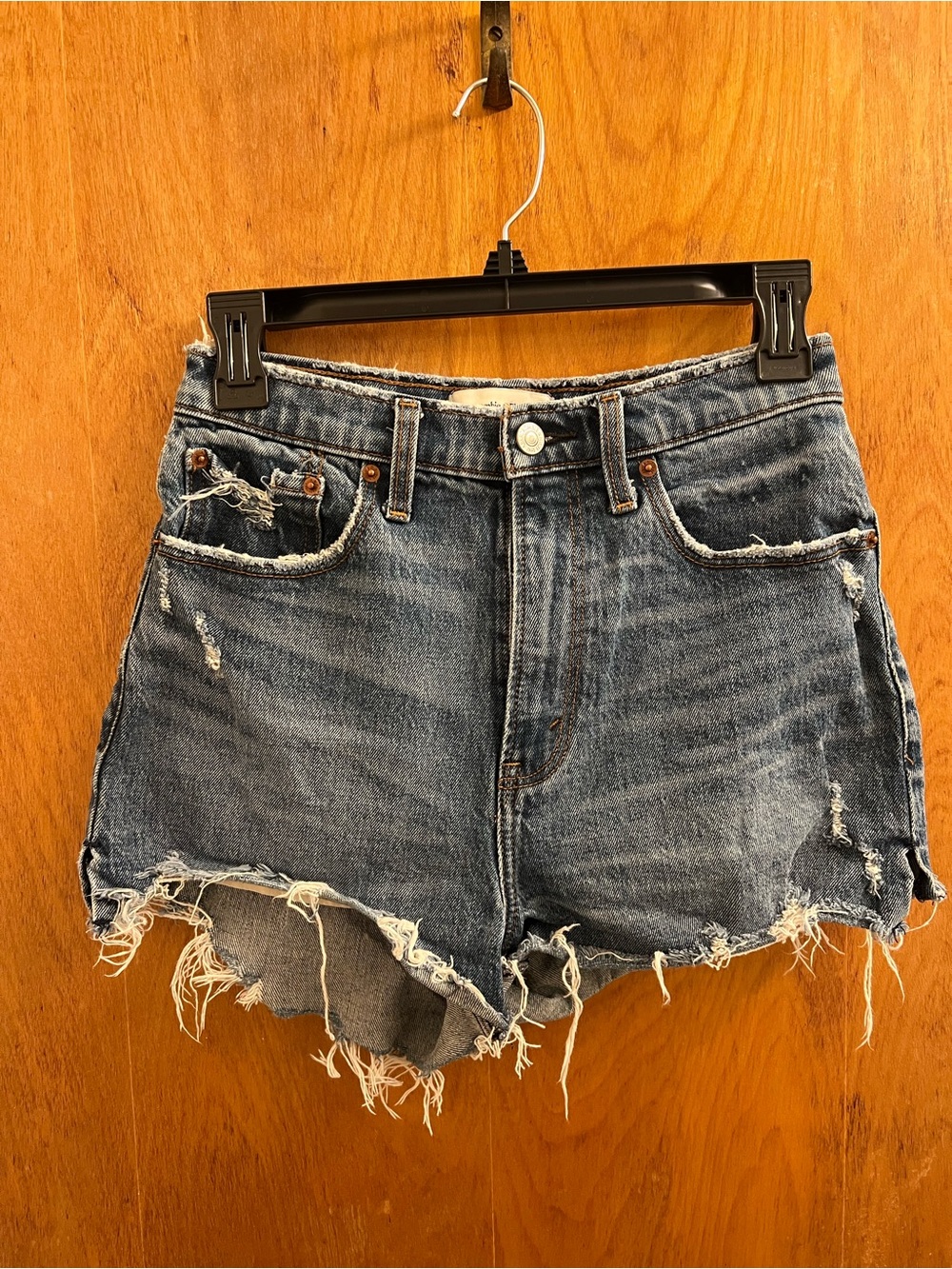 Abercrombie & Fitch High Rise Mom Denim Cutoff Shorts Blue 26” Waist